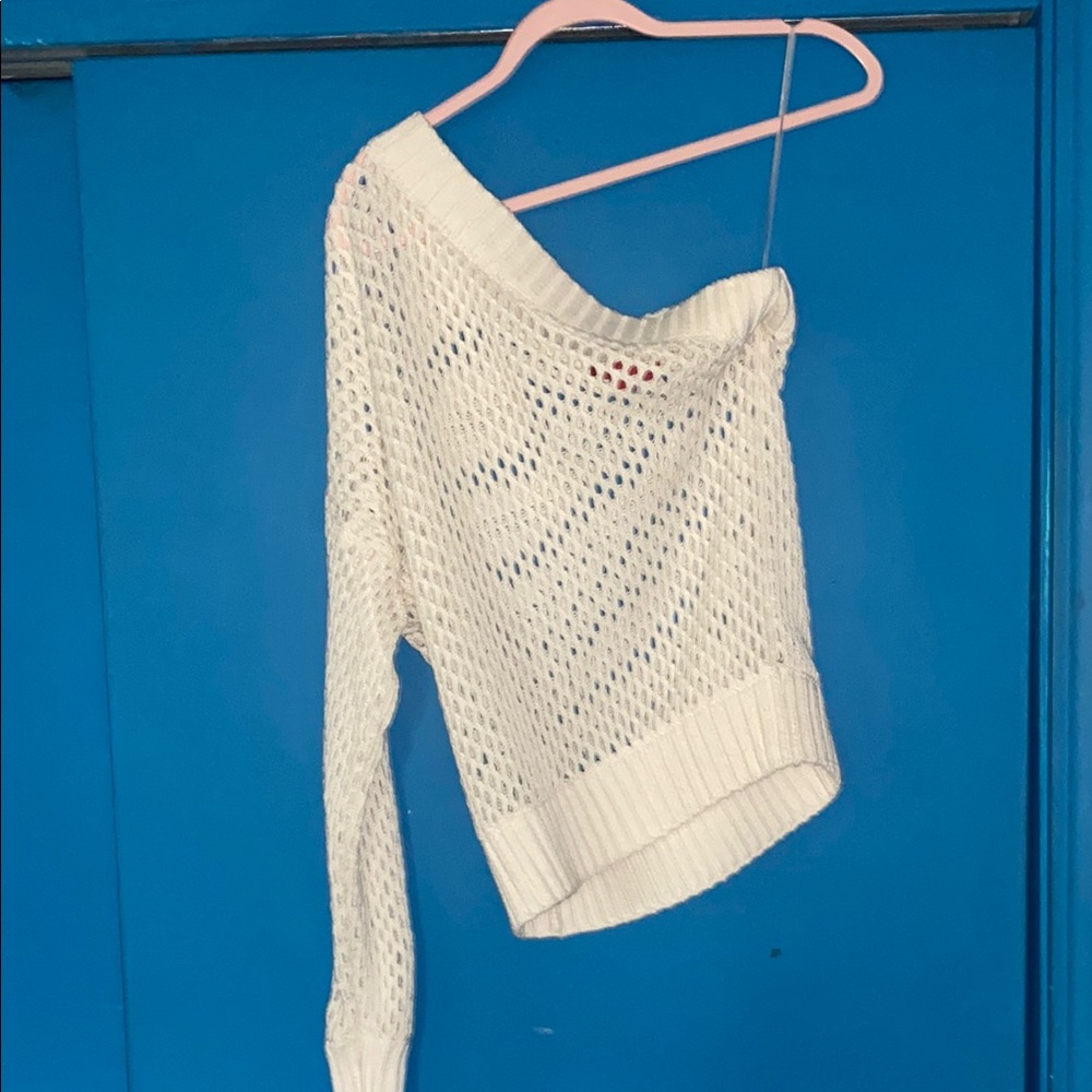 Off-Shoulder White Knit Sweater